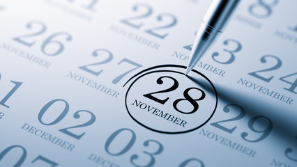 November 28 written on a calendar to remind you an important app