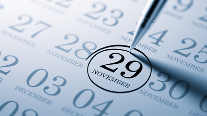 November 29 written on a calendar to remind you an important app