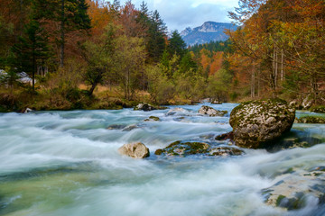 Naklejka na ściany i meble Amazing river in the mountains, Mostnica Korita, Julia alps