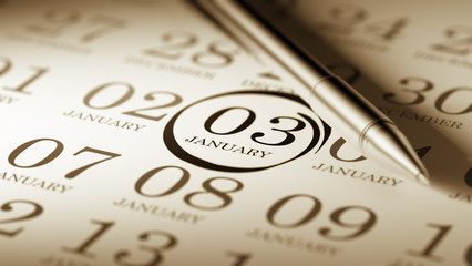 January 03 written on a calendar to remind you an important appo