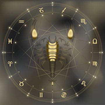 Golden scorpion, zodiac Scorpio sign