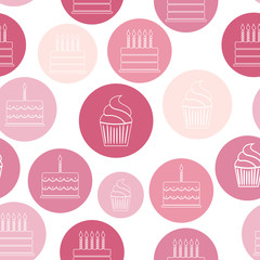 Birthday Cake Flat Seamless Pattern Background Vector Illustrati