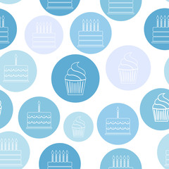 Birthday Cake Flat Seamless Pattern Background Vector Illustrati