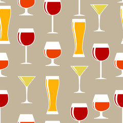 Alcoholic Glass Silhouette Seamless Pattern Background Vector Il