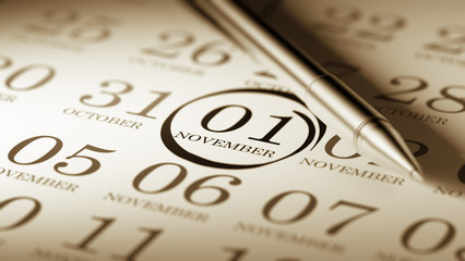 November 01 written on a calendar to remind you an important app