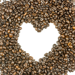 coffee beans in heart shape isolated on white