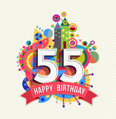 Happy birthday 55 year greeting card poster color - obrazy, fototapety, plakaty