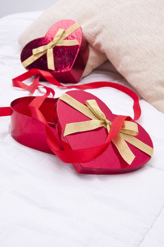 gift boxes with heart shape in the bedroom