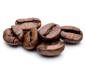 roasted coffee beans isolated in white background cutout