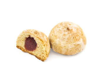 Delicious sweet cookies with jam isolated on white background