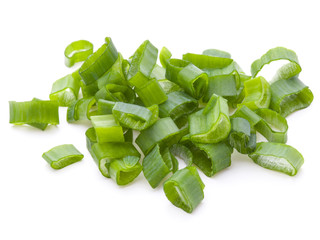 chopped spring onion or scallion isolated on white background cu