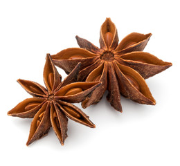 Star anise spice fruits and seeds isolated on white background c