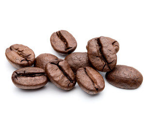 roasted coffee beans isolated in white background cutout