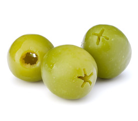 Green olives fruits isolated on white background cutout