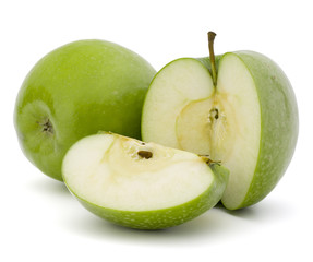 Green sliced apple isolated on white background cutout