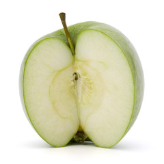 Green sliced apple isolated on white background cutout