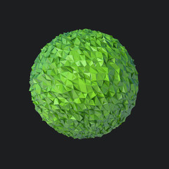 green crumpled sphere isolated on black