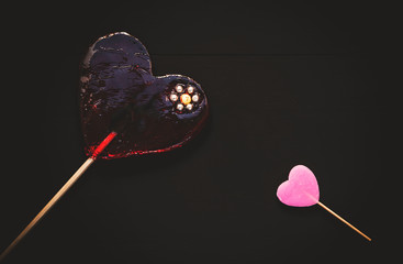 Still life of red branch of berries, stick candy, carnation