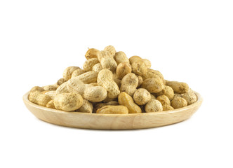 Dried peanuts in wood cup isolated  on white background