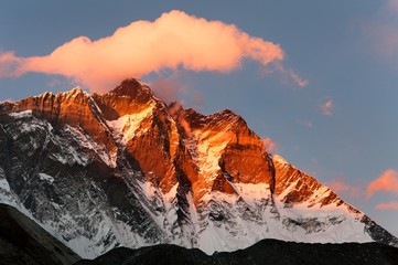 evening view of Lhotse and clouds on the top