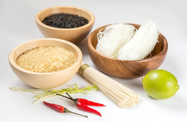 Raw organic  rice, lime and pepper