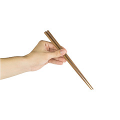 hand holding chopsticks, isolated on white background