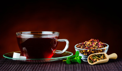 Traditional Cup of Red Tea with Ingredients