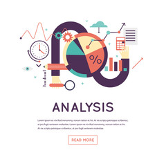 Data analysis, business graph statistics, financial research. Banner. Flat design vector illustration.