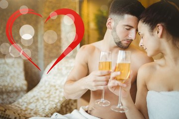 Romantic couple together with champagne glass