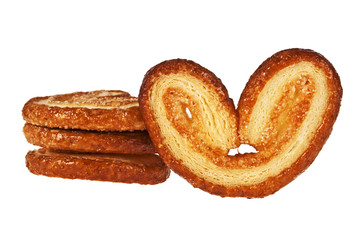 Puff cookies in the form of heart isolated on white background