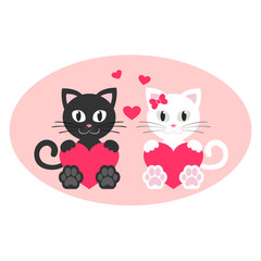 romantic couple kitty white and black with heart