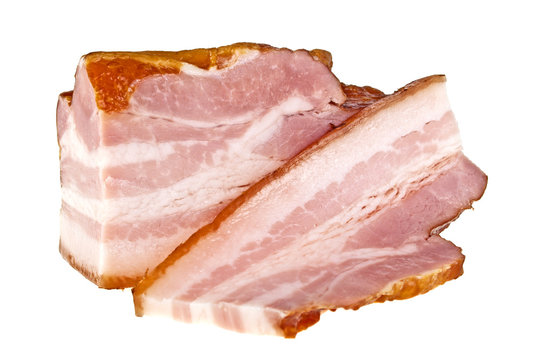 Bacon and sliced bacon on a white background