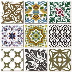 Papier Peint photo Lavable Tuiles marocaines Collection de motifs de carreaux de céramique rétro vintage 023