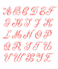 Cross Stitched Fonts. Latin alphabet for embroidery. Set Cyrilli