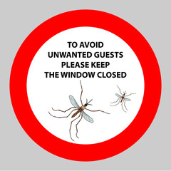 Sticker with Warning sign insect icon mosquito. Mosquito Silhouette  Vector