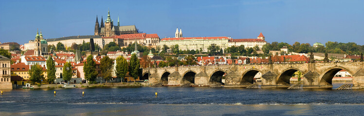 Fototapeta na wymiar Prague castle/ Prague - view to Charles Bridge and Prague castle - Czech republic