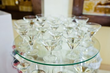 Glasses with white vermouth on wedding reception