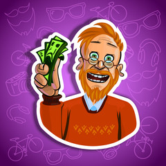 Vector image of smiling hipster with money