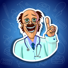 Vector image of cheerful doctor with his index finger up