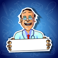 Vector image of smiling doctor with blank poster