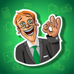 Vector image of cheerful office worker with OK sign