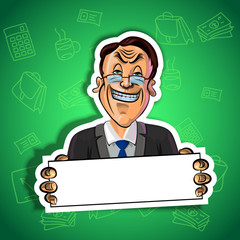 Vector image of smiling office worker with a blank poster