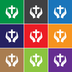 Christian cross with hand icon