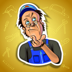 Vector image of thoughtful workman