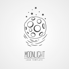 Cosmic thin line vector illustration. Concept:  star in galaxy. Asteroid, crater, lettering. ...