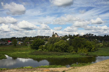 Fototapeta premium Borovsk town, view from the river Protva. Russia, Moscow region