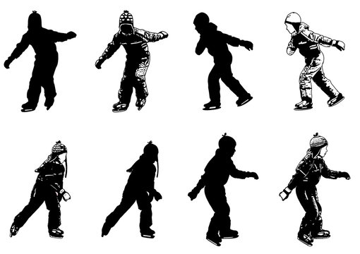 ice skating kids silhouettes - vector