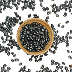 black beans in and out wood cup  isolated on white background