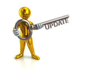 Golden man and silver key with word update