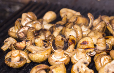 mushrooms grilling in the kitchen at the restaurant